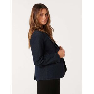 Forever New Women's Florence Denim Blazer Jacket in Dark Wash, Size 8 Cotton/Elastane/Polyamide