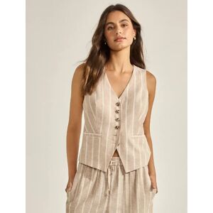 Forever New Women's Imogen Waistcoat Top in Desert Taupe Stripe, Size 16 Linen/Viscose/Polyester