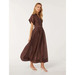 Forever New Women's Judith Belted Midi Dress in Ganache, Size 16 Lyocell/Polyamide/Linen