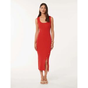 Forever New Women's Chelsea Button Detail Midi Dress in Red, Size 6 Viscose/Polyester/Polyamide