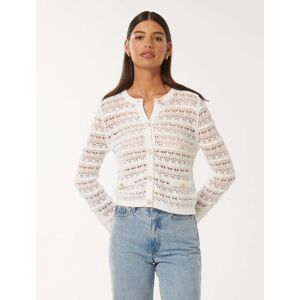 Forever New Women's Melanie Pointelle Cardigan Sweater in Porcelain, Size X-Small Cotton/Acrylic