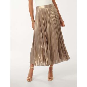 Forever New Women's Estella Metallic Pleated Maxi Skirt in Soft Gold, Size 16 Main/Polyester