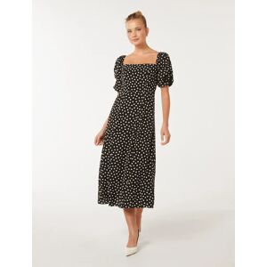 Forever New Women's Hailee Puff-Sleeve Midi Dress in Black Savona Spot, Size 16 Main/Viscose