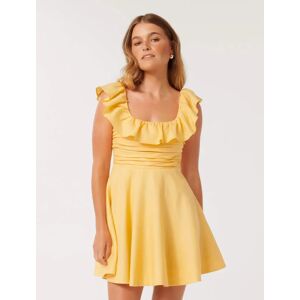 Forever New Women's Ashlee Petite Ruffle-Neck Mini Dress in Mango Lassi, Size 8 Linen/Viscose