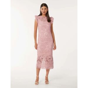 Forever New Women's Lilly Lace Midi Dress in Soft Blush, Size 8 Cotton/Polyester/Elastane