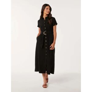 Forever New Women's Briley Textured Shirt Dress in Black, Size 16 Lyocell/Polyester/Elastane