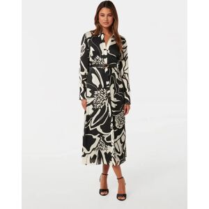 Forever New Women's Janine Satin Midi Shirt Dress in Dunstan Abstract, Size 14 Viscose/Polyester/Elastane