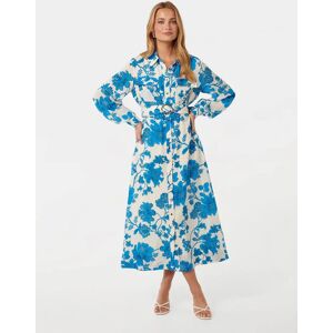 Forever New Women's Janie Printed Midi Shirt Dress in Large Blue Leila Chintz, Size 18 Viscose/Polyamide/Viscose