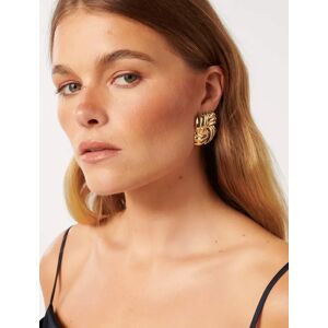 Forever New Women's Signature Orchid Oversized Panel Studs Earrings in Gold 100% Recycled Zinc