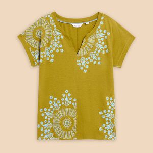 White Stuff Nelly Notch Neck T-Shirt Chartreuse Print