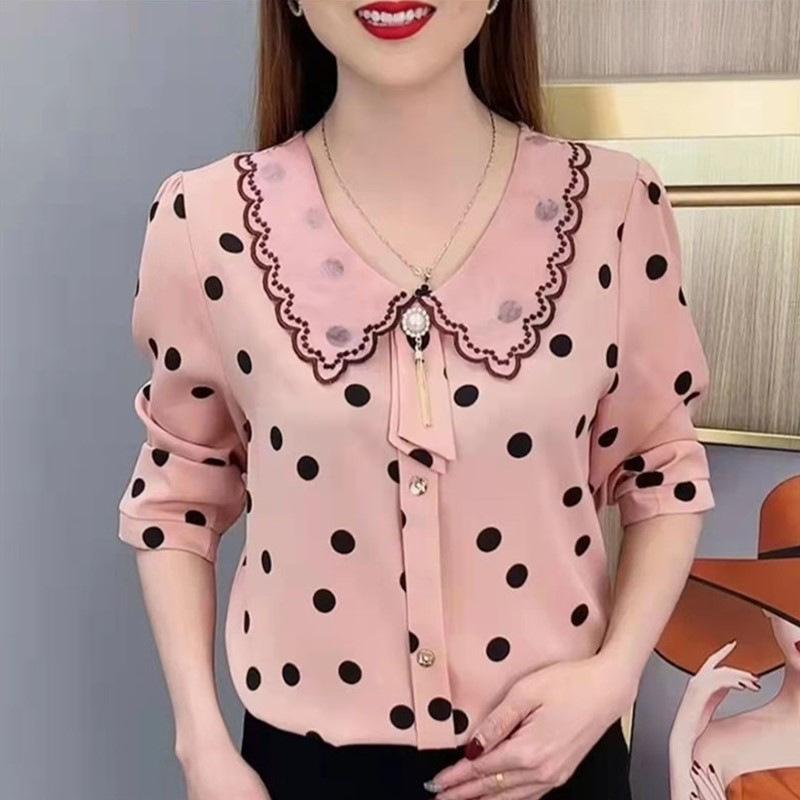 Top Beauty Deals Women Chiffon Blouse Large Size Loose Stylish Polka Dot Shirt Long Sleeves Casual Tops