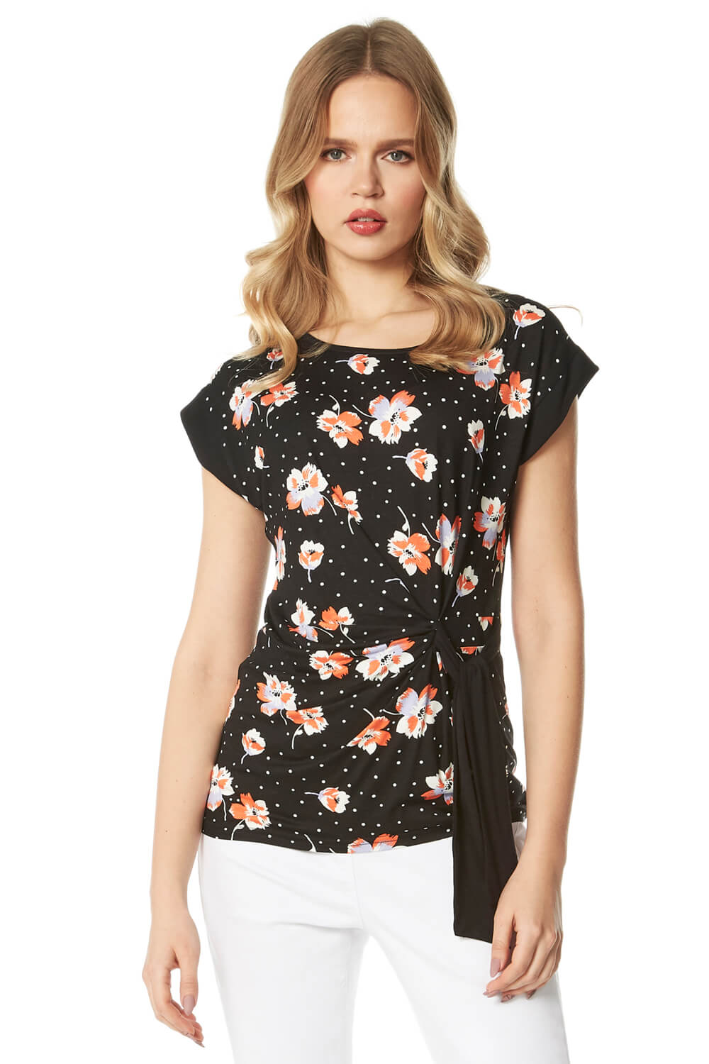 Roman Originals Floral Spot Print Side Tie Top