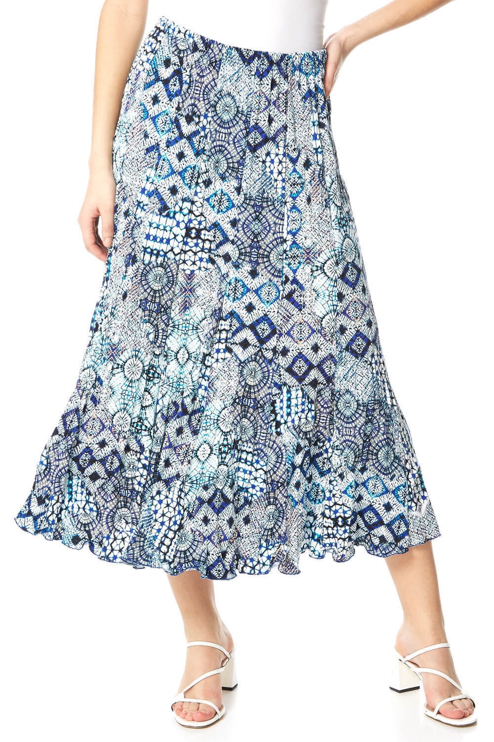 Roman Originals Crinkle Geometric Print Midi Skirt