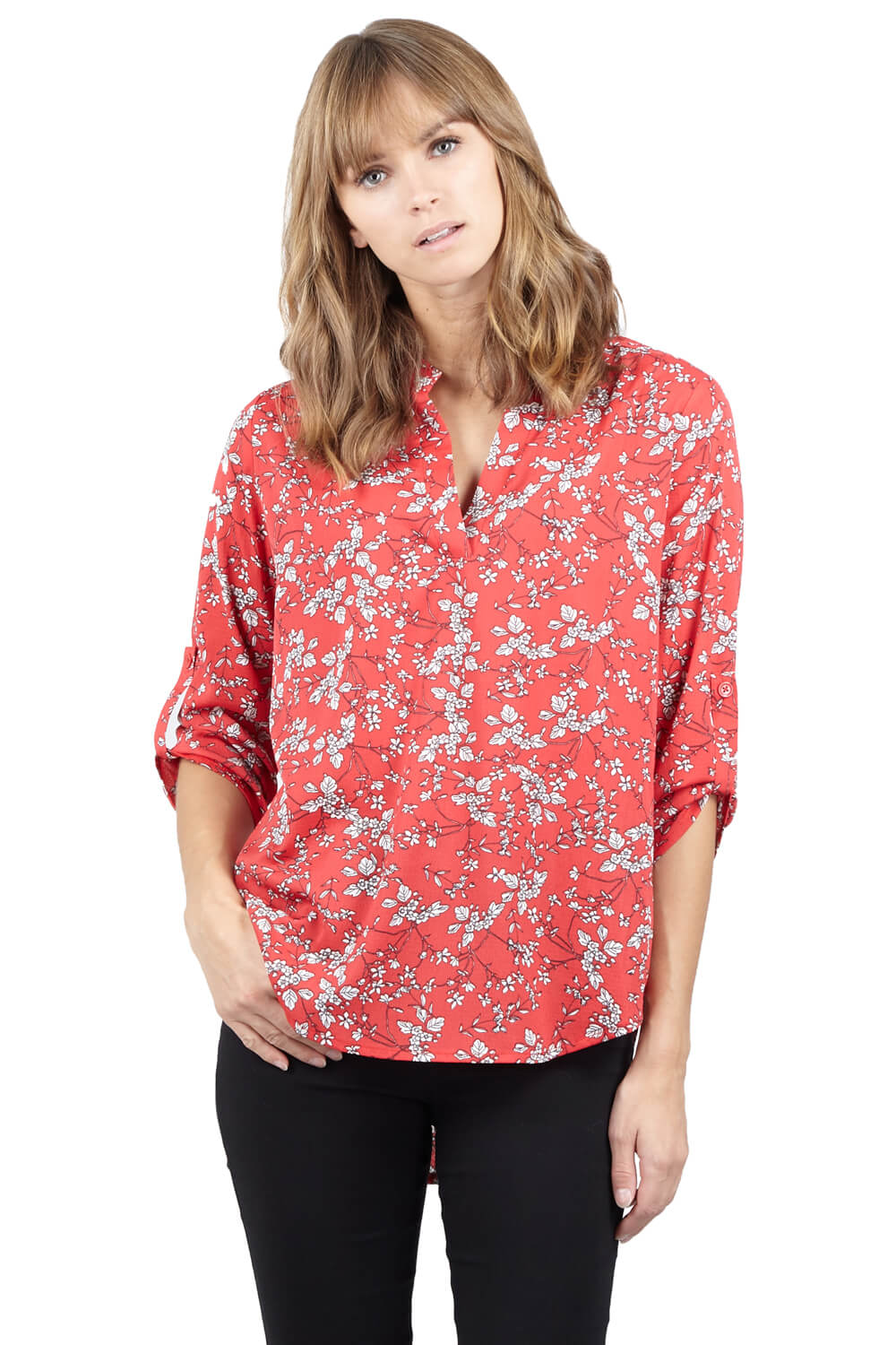 Izabel London Ditsy Floral Collarless Blouse