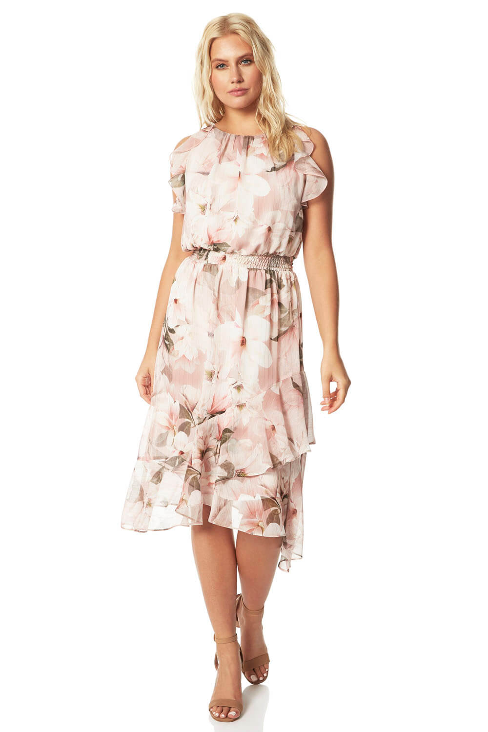 Roman Originals Floral Frill Fit and Flare Midi Dress