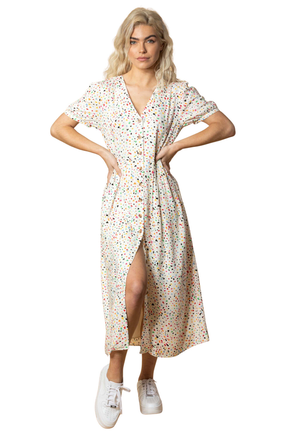 Dusk Ditsy Spot Print Button Down Dress