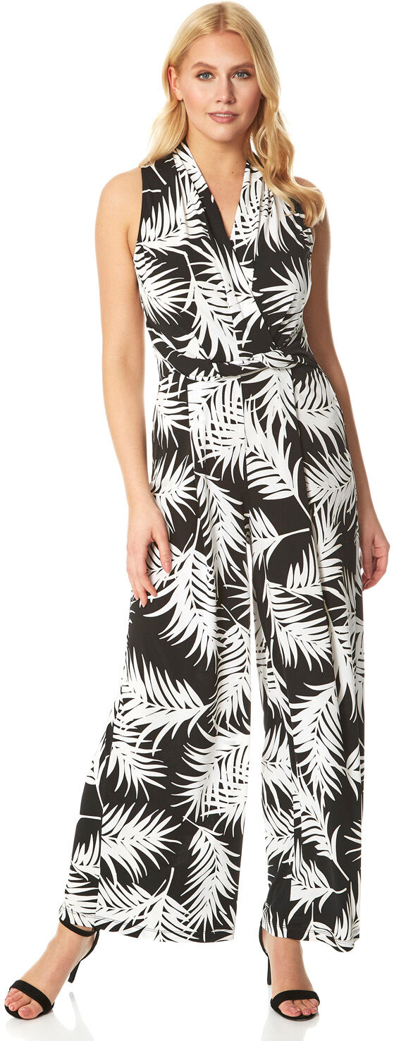 Roman Originals Leaf Print Crossover Detail Jumpsuit