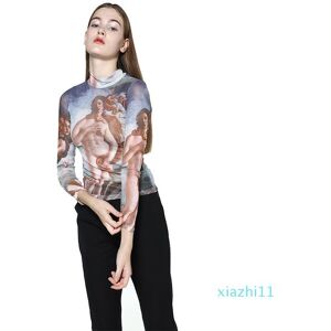 Hot Sale GetSpring Shirt Print Long Sleeve Plus Size Mesh T-shirt Tops Vintage Tee Spring Summer Wear Elastic Women T shirts