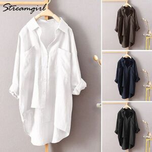 White Linen Shirt Women Long Sleeve Summer Work Wear Linen Blouse Female 5xl Women Blouses Plus Size Women&#039;s Shirts With Pocket CX200820