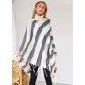 unsigned Tassel Stripe Print Long Sleeve Turtleneck Sweater