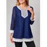 unsigned Lace Tassel 3/4 Sleeve Navy Blue T Shirt