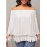 unsigned Tassel Off Shoulder White Layered T Shirt