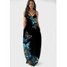 unsigned Butterfly Print Spaghetti Strap Black Dress