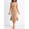 unsigned Light Camel Double Breasted Sleeveless Bodycon Dress