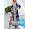 unsigned Tassel Tie Cold Shoulder Tribal Print Cover Up