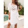 unsigned Tassel White Weave Asymmetric Hem Cover Up