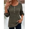 unsigned Olive Green Button Long Sleeve Round Neck T Shirt