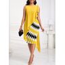 unsigned Yellow Patchwork Wave Pattern Print Sleeveless Bodycon Dress