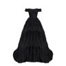 Milla Black Off-The-Shoulder Frill-Layered Gown XS womens