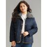 Bloomchic Fuzzy Trim Patchwork Zipper Padded Jacket