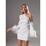 Mew Mews Fashion Klara Satin Feather Trimmed Mini Dress In White