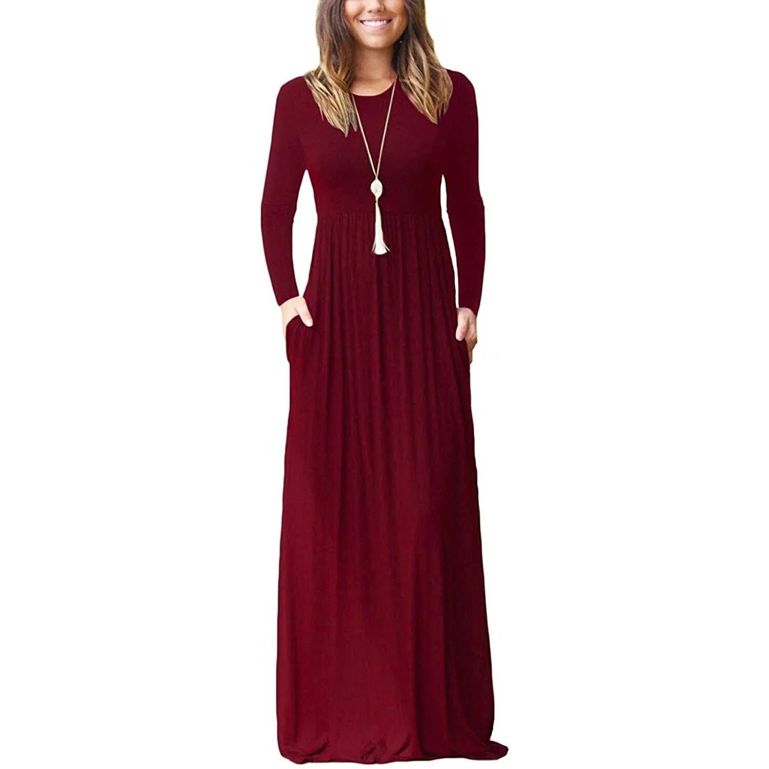 DailySale Women Long Sleeve Loose Plain Maxi Dresses Casual Long Dresses with Pockets
