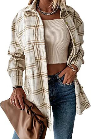 DailySale Women's Fall Clothes Plaid Jacket Long Sleeve