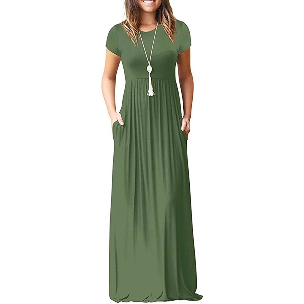 DailySale Women's Short Sleeve Loose Casual Long Dresses with Pockets