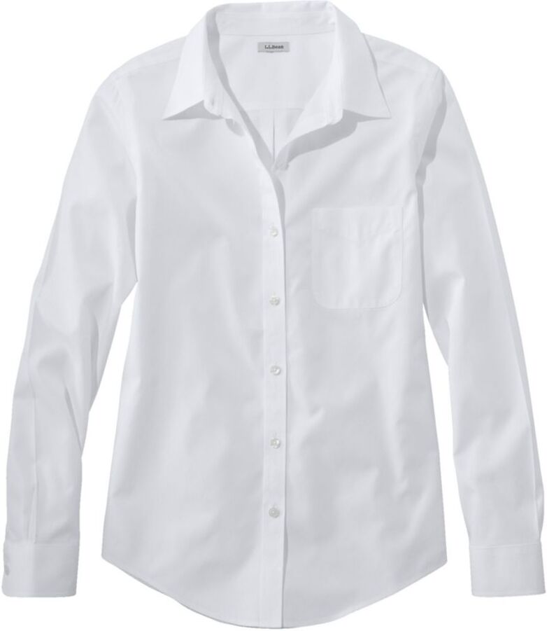 Women's Wrinkle-Free Pinpoint Oxford Shirt, Long-Sleeve Relaxed Fit White Small, Cotton L.L.Bean