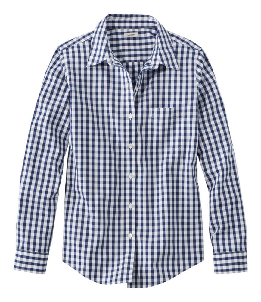 Women's Wrinkle-Free Pinpoint Oxford Shirt, Long-Sleeve Relaxed Fit Plaid Alpine Blue Extra Small, Cotton L.L.Bean