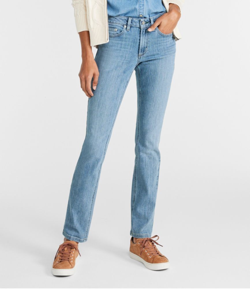 Women's BeanFlex Jeans, Mid-Rise Straight-Leg Vintage Faded 8 Petite, Denim/Leather L.L.Bean