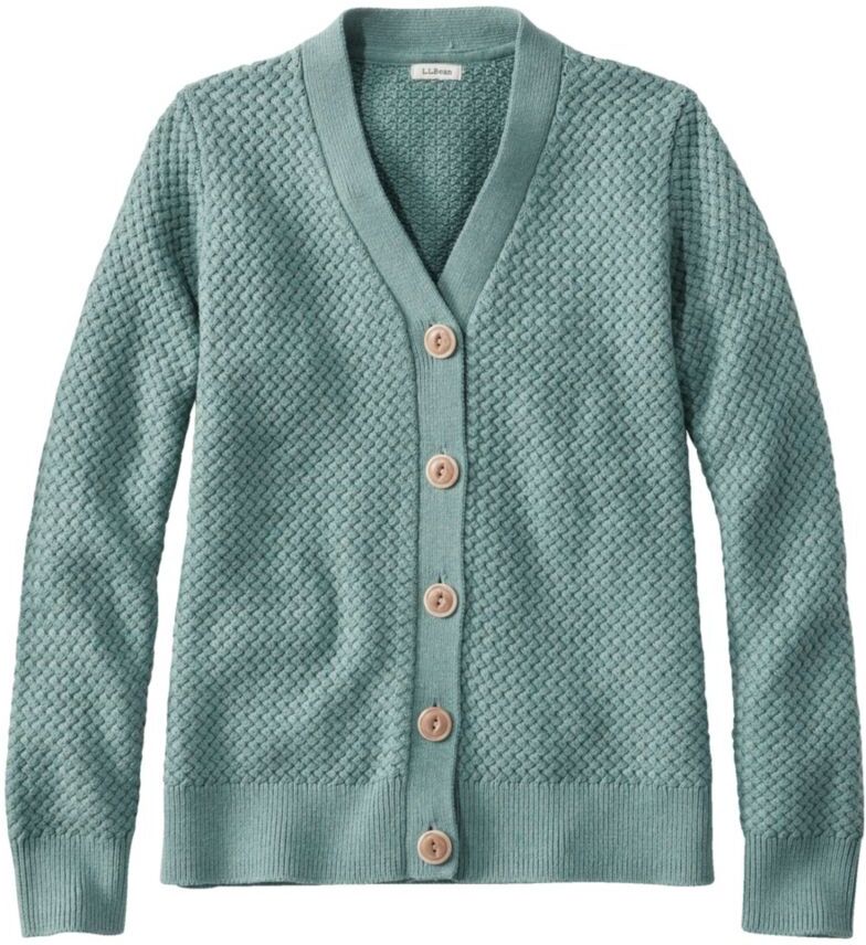 Women's Basketweave Sweater, Button-Front Cardigan Sweater Soft Spruce Heather Extra Small, Cotton/Cotton Yarns L.L.Bean