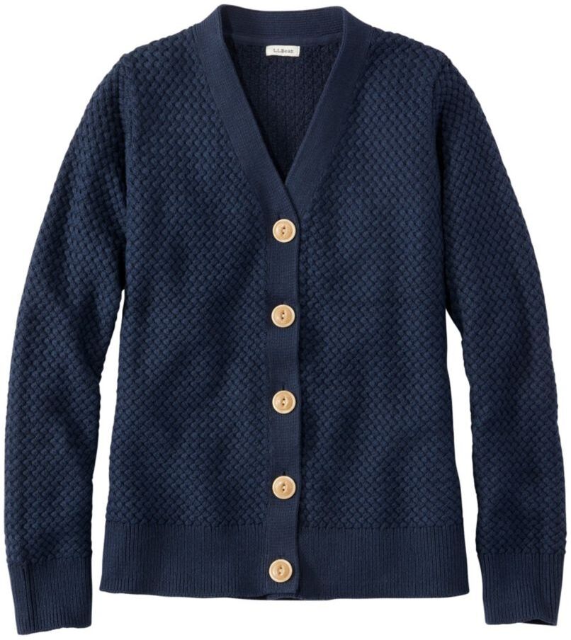 Women's Basketweave Sweater, Button-Front Cardigan Sweater Classic Navy Small, Cotton/Cotton Yarns L.L.Bean