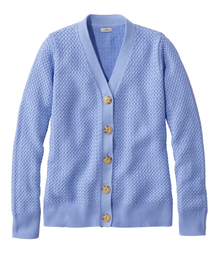 Women's Basketweave Sweater, Button-Front Cardigan Sweater Cirrus Blue Medium, Cotton/Cotton Yarns L.L.Bean