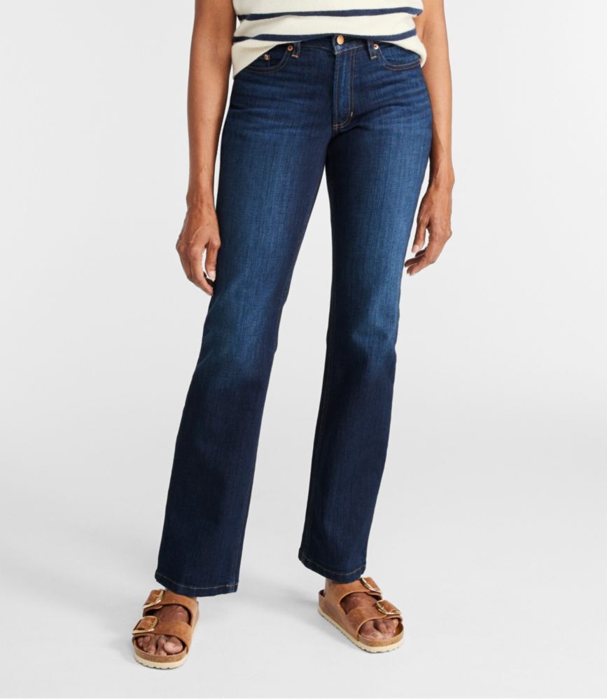 Women's BeanFlex Jeans, Mid-Rise Bootcut Rinsed 6, Denim/Leather L.L.Bean