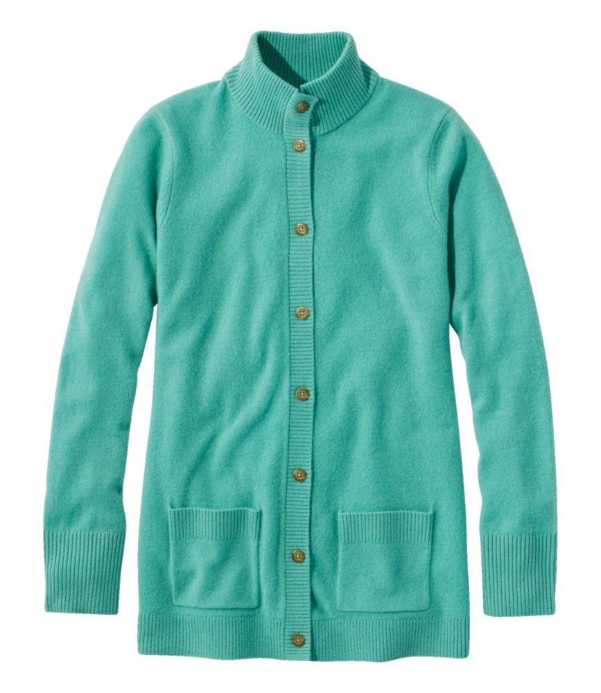 Women's Classic Cashmere Button-Front Cardigan Sweater Glacier Teal Large L.L.Bean