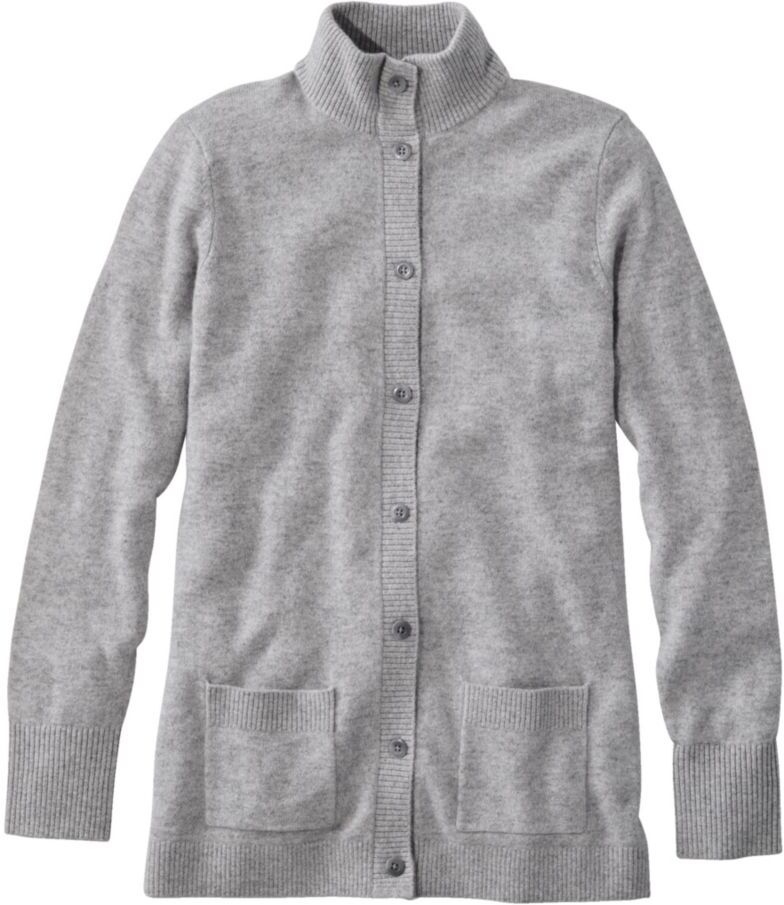 Women's Classic Cashmere Button-Front Cardigan Sweater Light Gray Heather Medium L.L.Bean