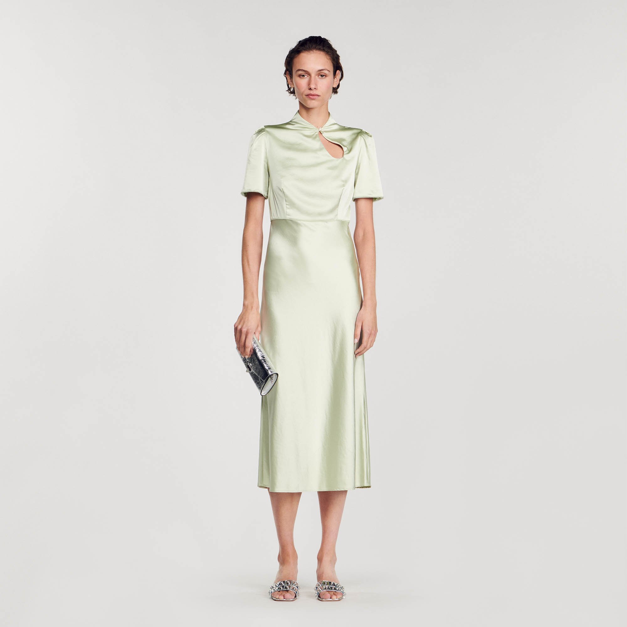 Sandro Satin-effect maxi dress - female - Almond green - Woman-Dresses-FR 38 / US 6