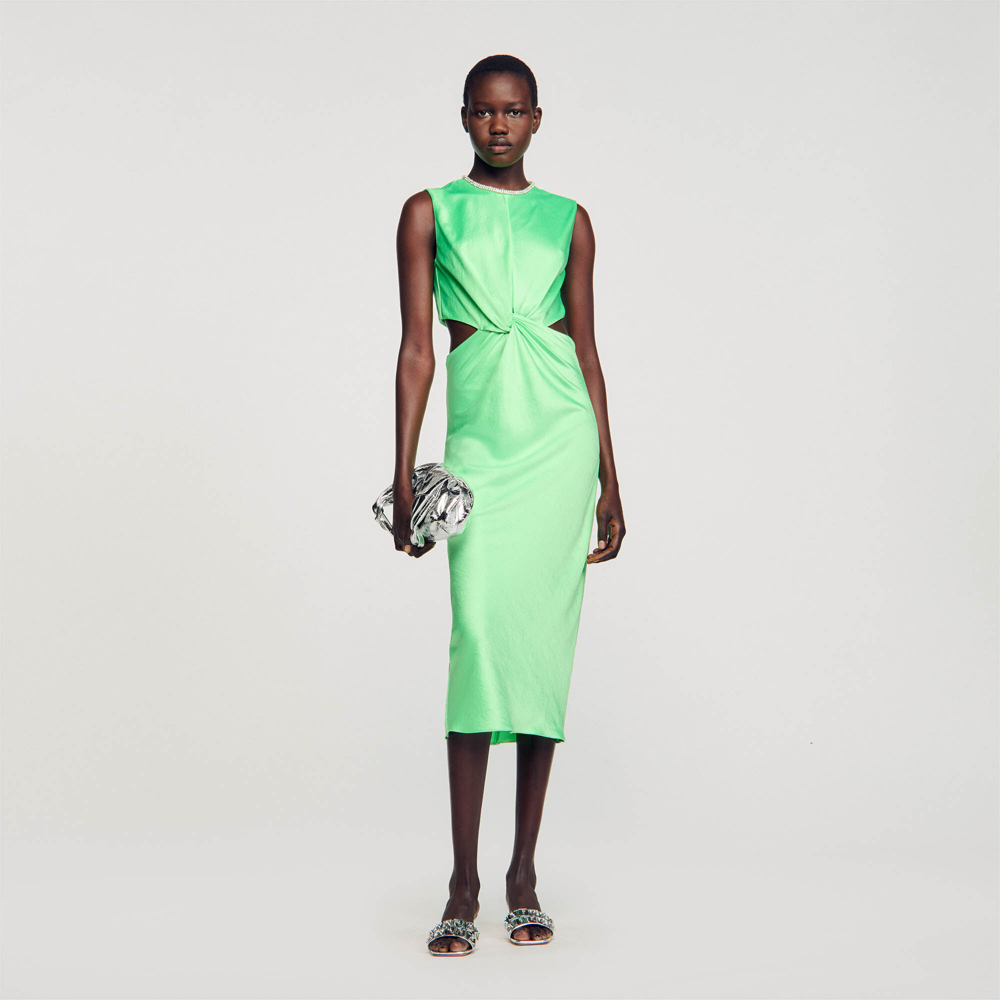 Sandro Midi dress with twist - female - Green - Woman-Dresses-FR 38 / US 6