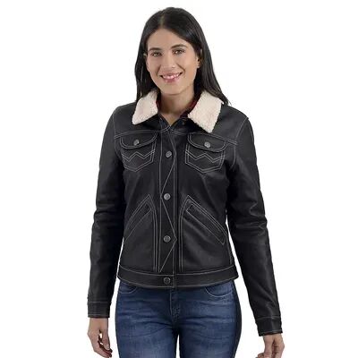 Wrangler Women's Wrangler Sherpa-Lined Faux-Leather Jacket, Size: XL, Black